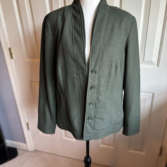 Coldwater Creek Funnel Neck Wool Blend Jacket, Olive Green, Size 14, NWT - Picture 6 of 11